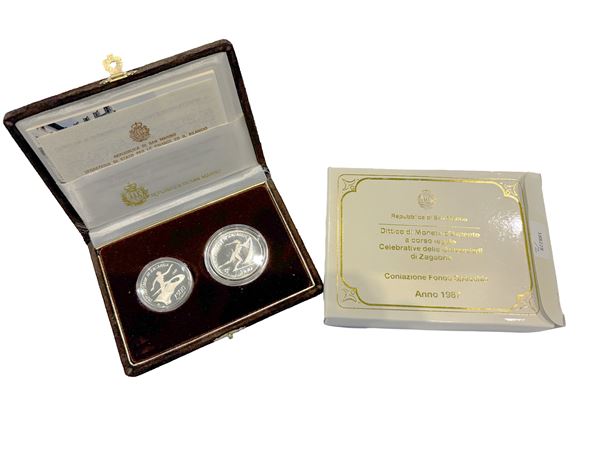 San Marino 1987, Dittico di monete in argento, corso legale, Proof
