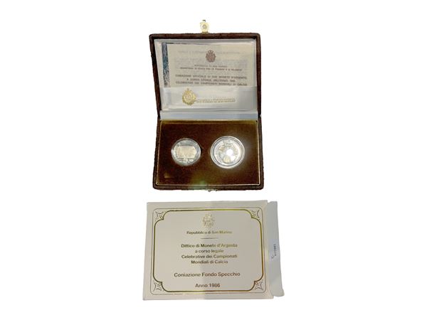 San Marino 1986, Diptych of silver coins, legal tender, Proof