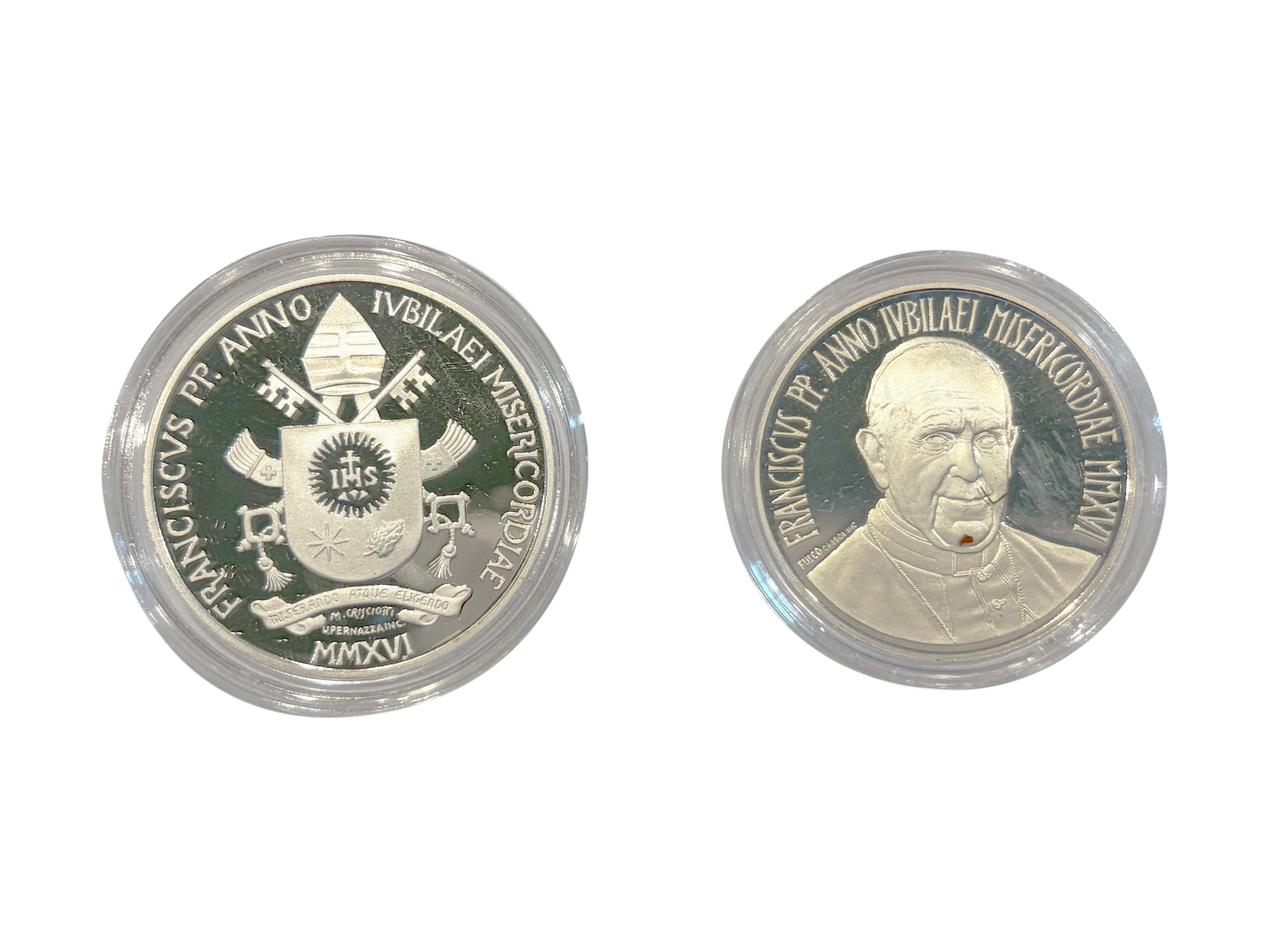 Papa Francesco, Vaticano 2016, due monete commemorative in argento 925 Proof (Anno VI)