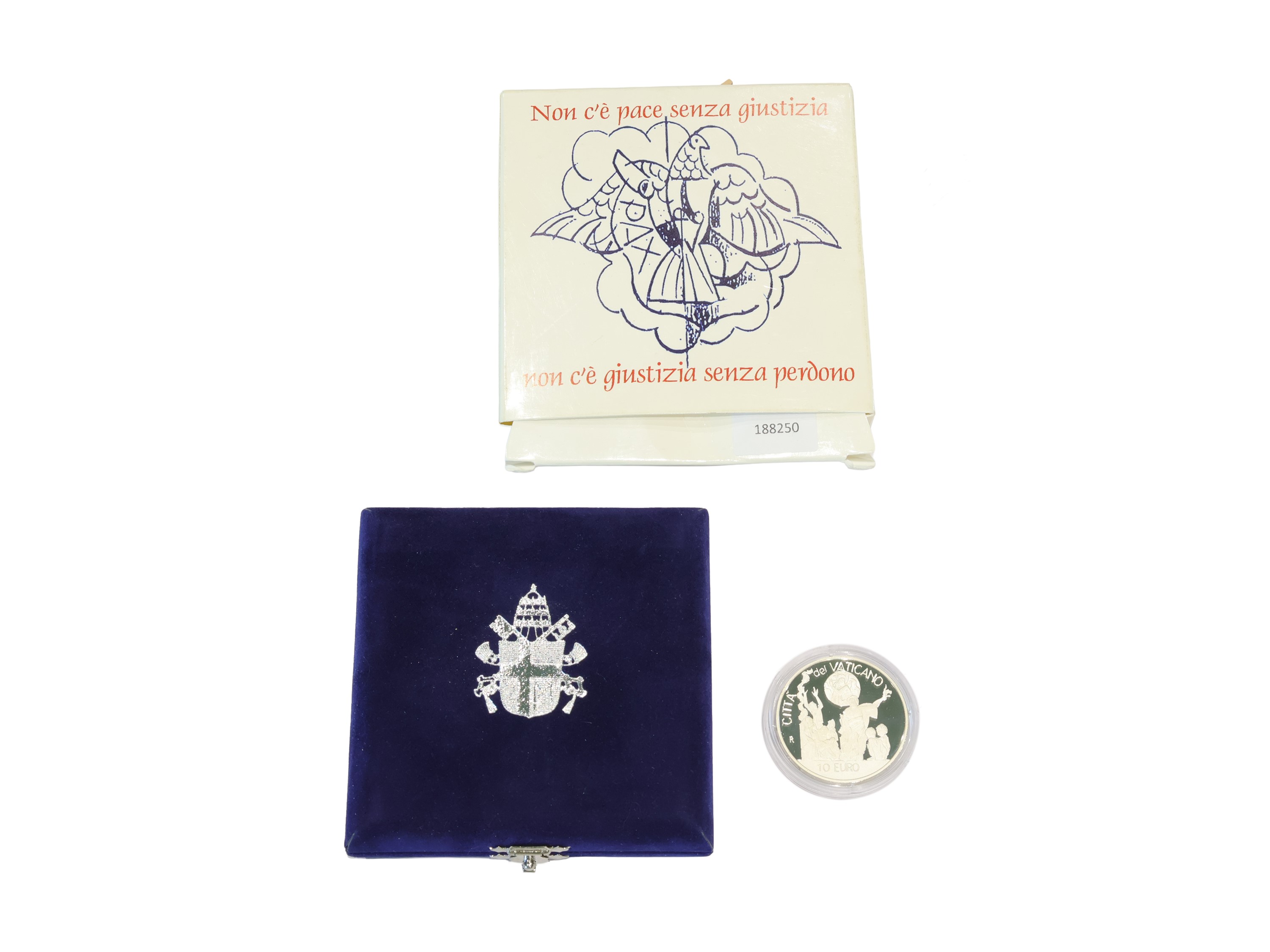 Giovanni Paolo II, Moneta commemorativa “Non c’è Pace senza Giustizia” in argento 925, Proof, I e...