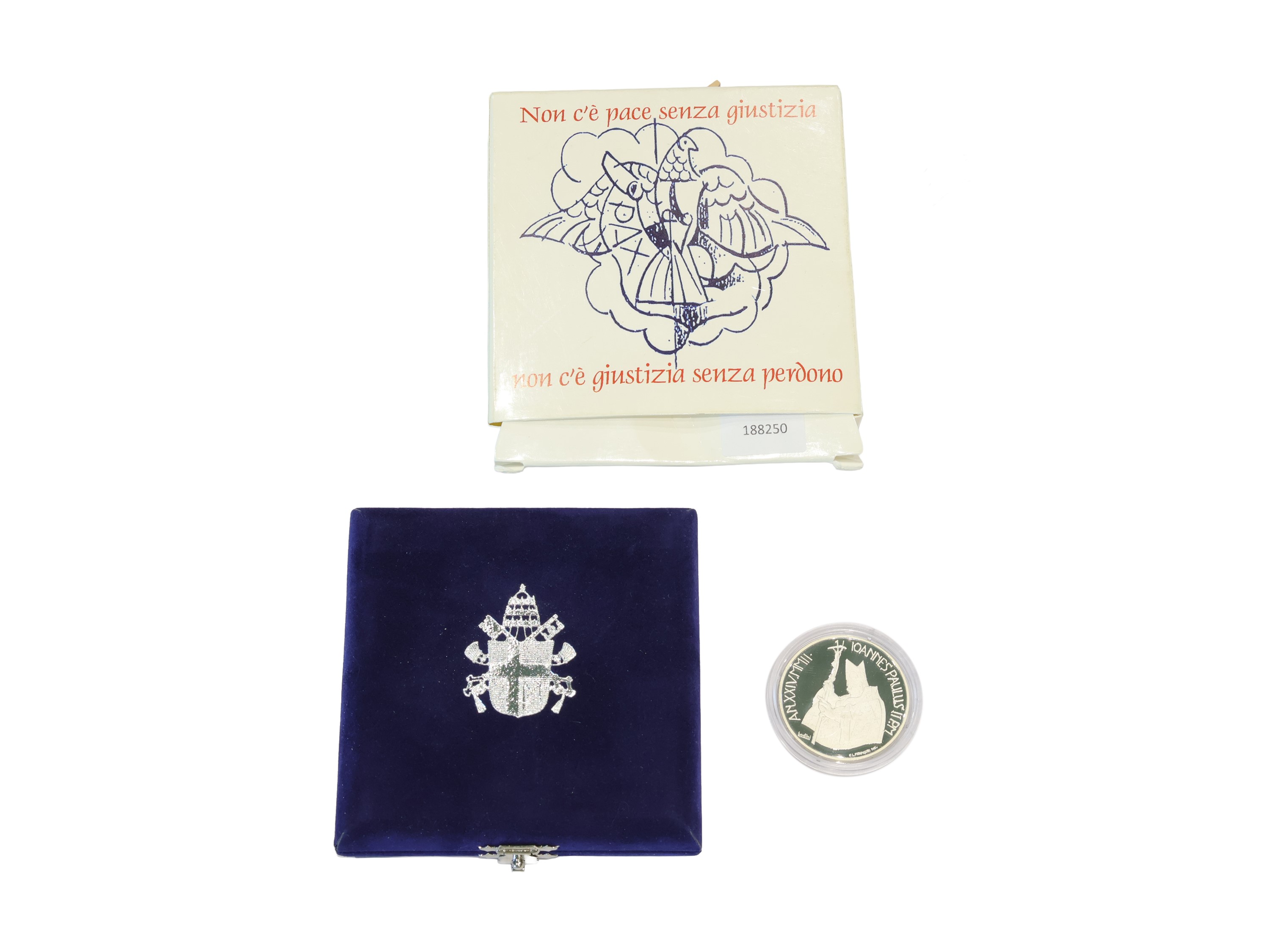 Giovanni Paolo II, Moneta commemorativa “Non c’è Pace senza Giustizia” in argento 925, Proof, I e...