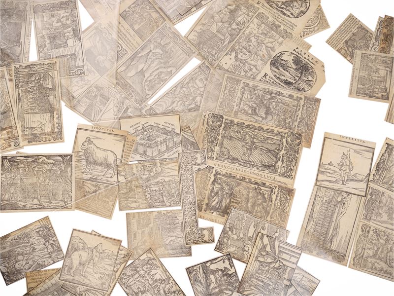 Raccolta di vignette xilografiche bibliche, ritagli da volumi cinquecenteschi e seicenteschi