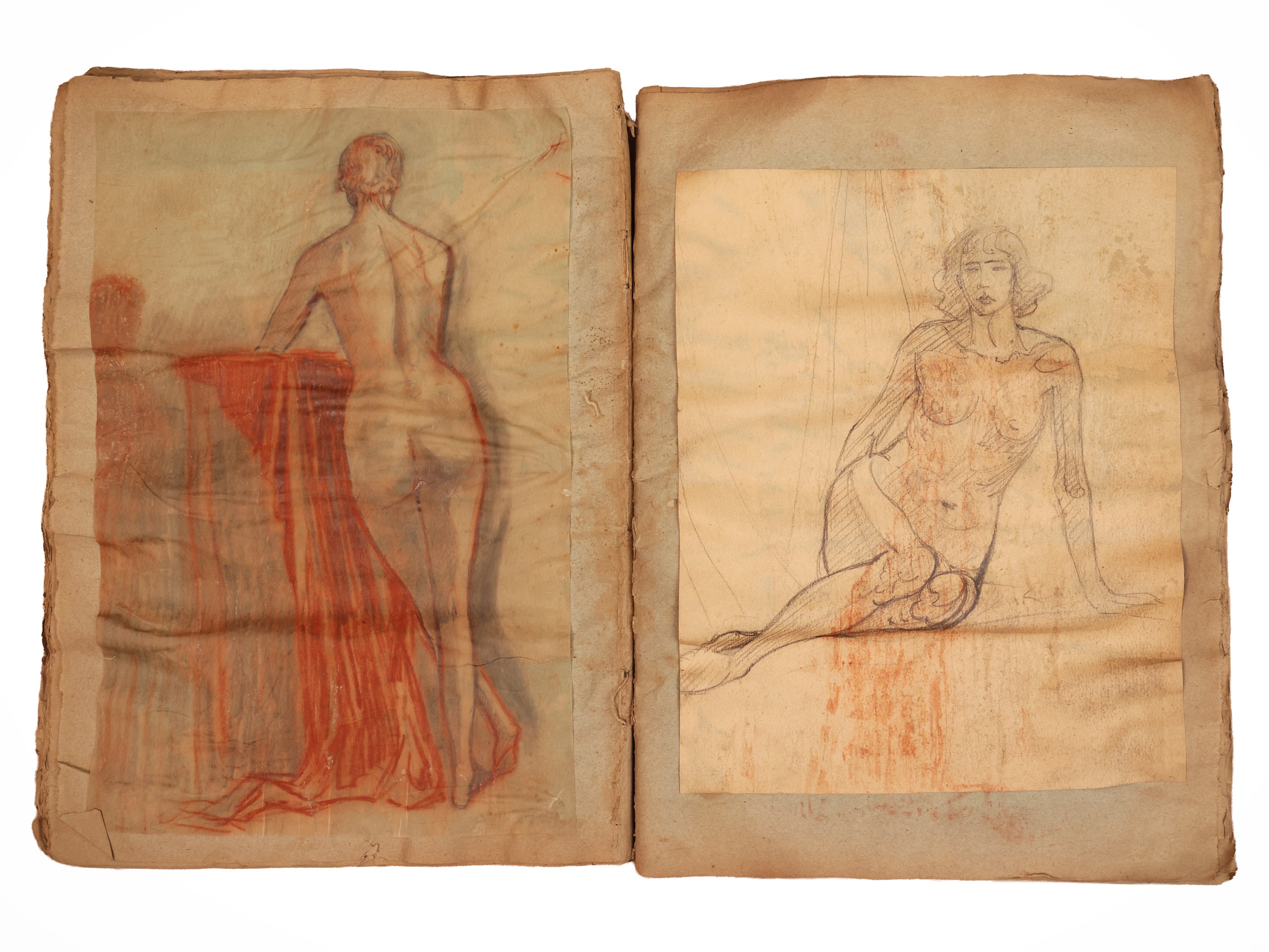 Disegni accademici di nudi femminili, tecniche varie (matita, sanguigna, carboncino)