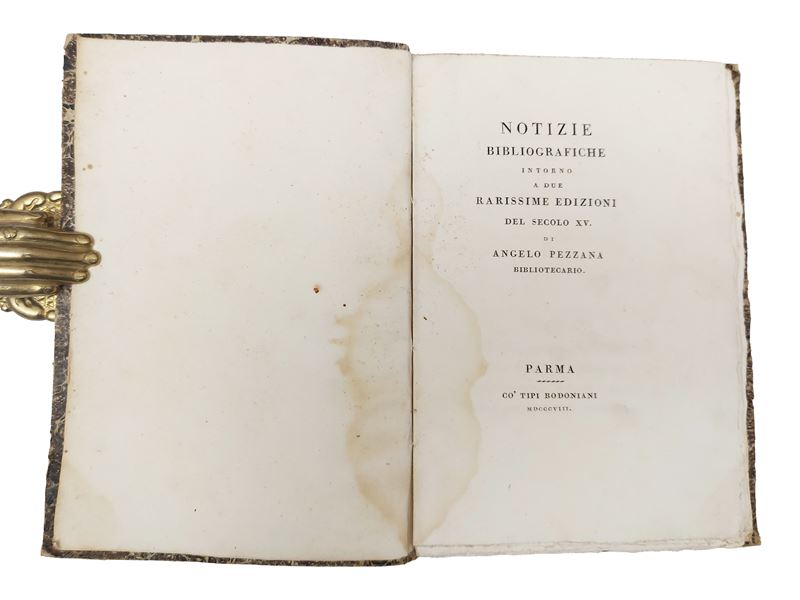 Angelo Pezzana, Notizie bibliografiche intorno a due rarissime edizioni del secolo XV, Parma 1808