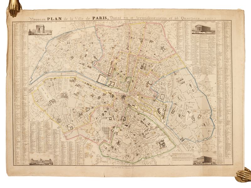 Jean, Nouveau Plan de la Ville de Paris (Mappa di Parigi, incisione all’acquaforte, acquerellatur...