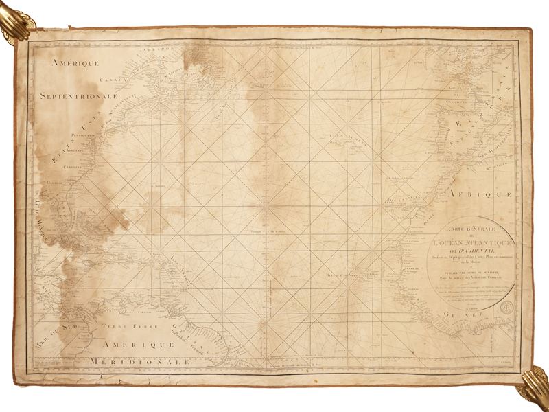 Carte générale de l’Océan Atlantique ou Occidental, carta nautica incisa incollata su supporto te...