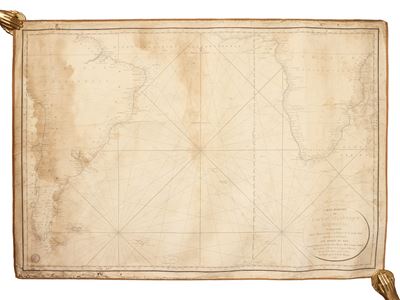 Carta nautica dell’Oceano Atlantico meridionale, incisione e applicazione su supporto telato (181...