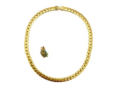 Collana girocollo e spilla a forma di coccinella in metallo golden tone