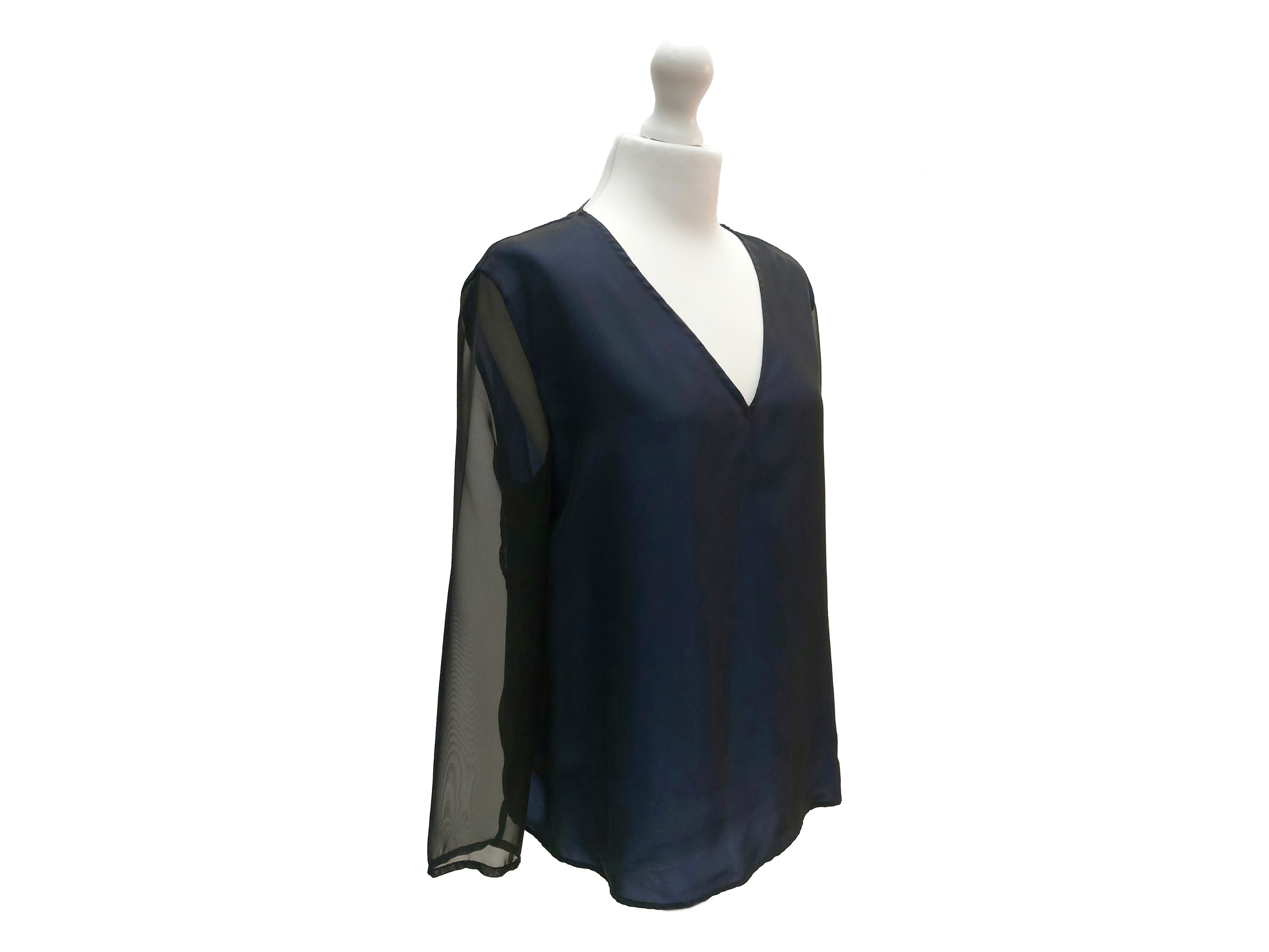 Givenchy, Blusa in chiffon di seta nera con fodera in seta viola