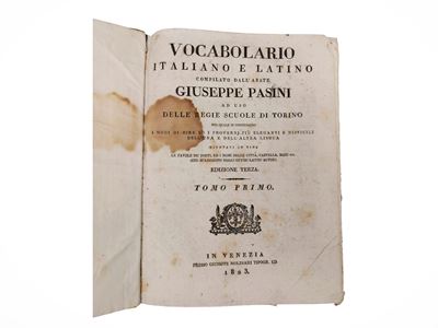 Pasini (abate Giuseppe), Vocabolario italiano e latino, 1823, 2 volumi
