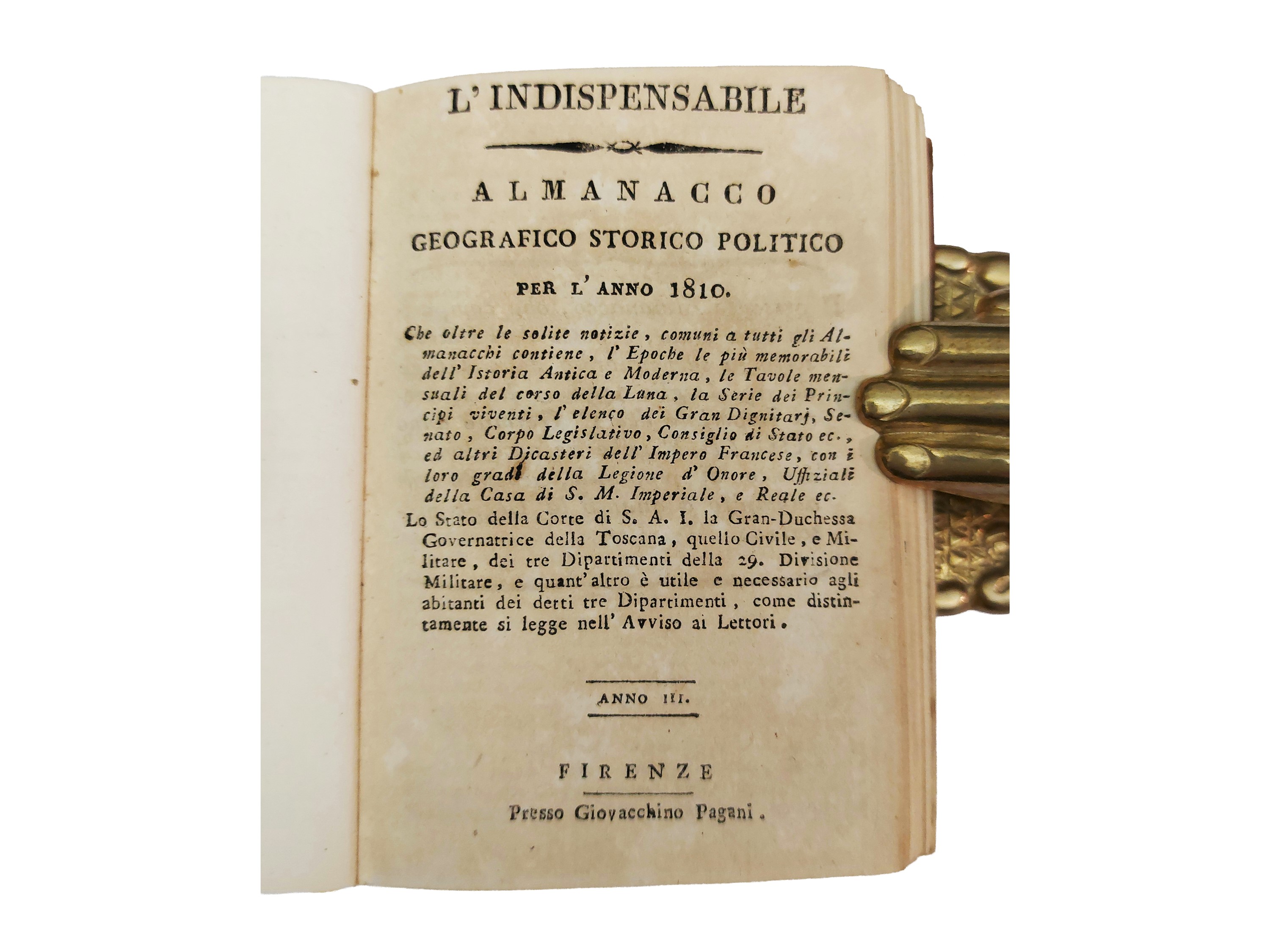 Almanacco geografico storico-politico per l’anno 1810, L’indispensabile