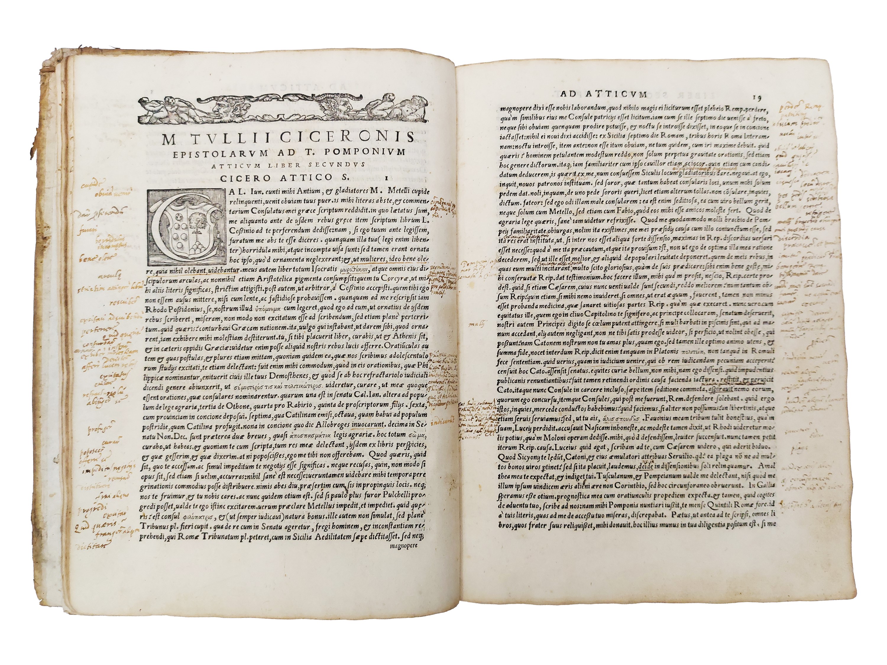 Cicero Marco Tullio - Cicerone (Marco Tullio), Epistolae ad Atticum, con note manoscritte e appar...