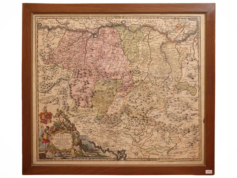 Albrecht Carl Seutter - Ducatus Parmensis et Placentinus (1730 ca.), acquaforte con coloritura ad...