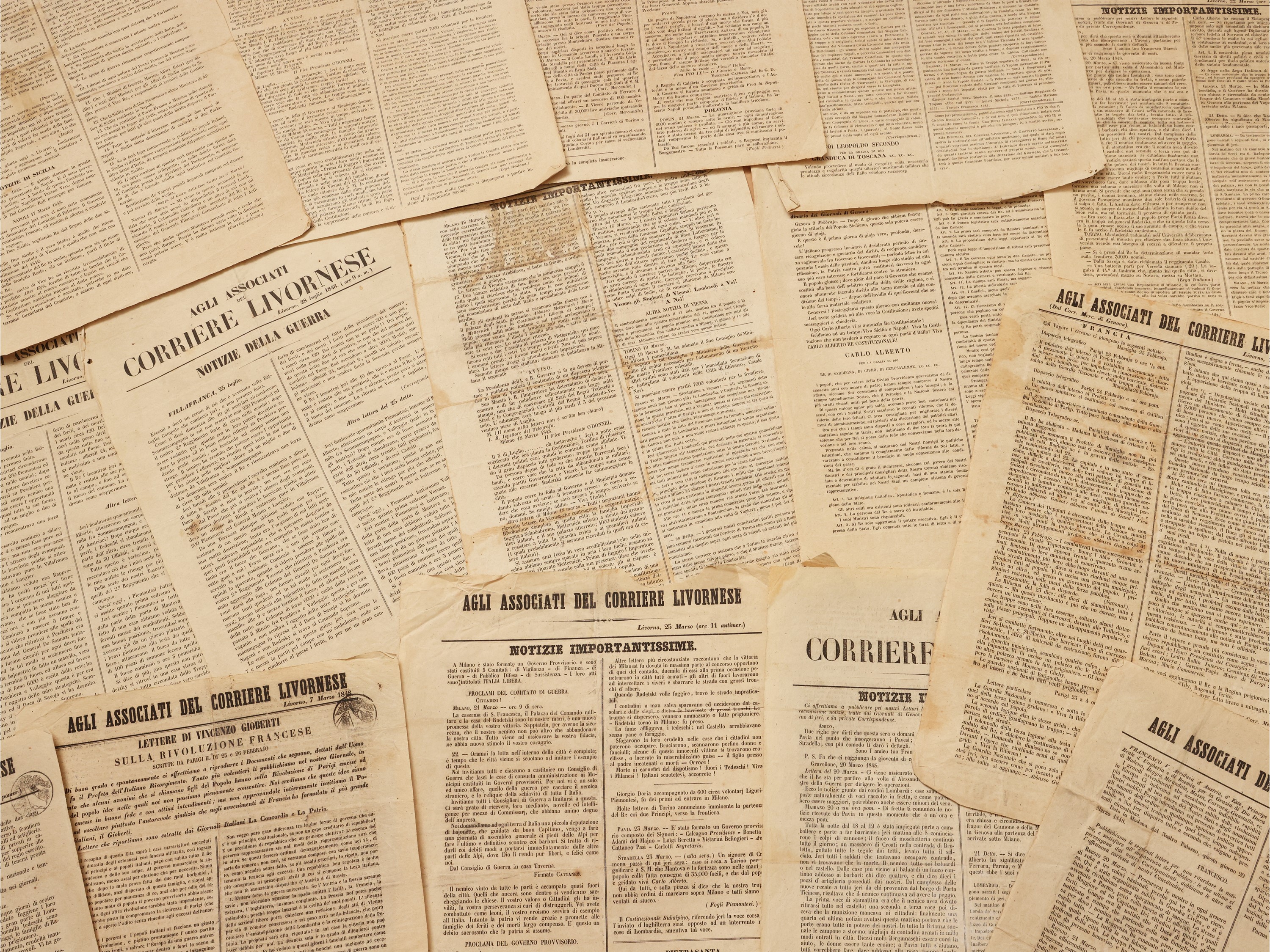 Raccolta di documenti risorgimentali, opuscoli, proclami e bollettini del Corriere livornese (XIX...