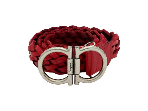 Salvatore Ferragamo - Cintura in pelle intrecciata rossa