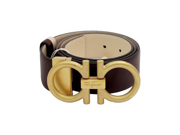 Salvatore Ferragamo - Double-sided brown/beige leather belt