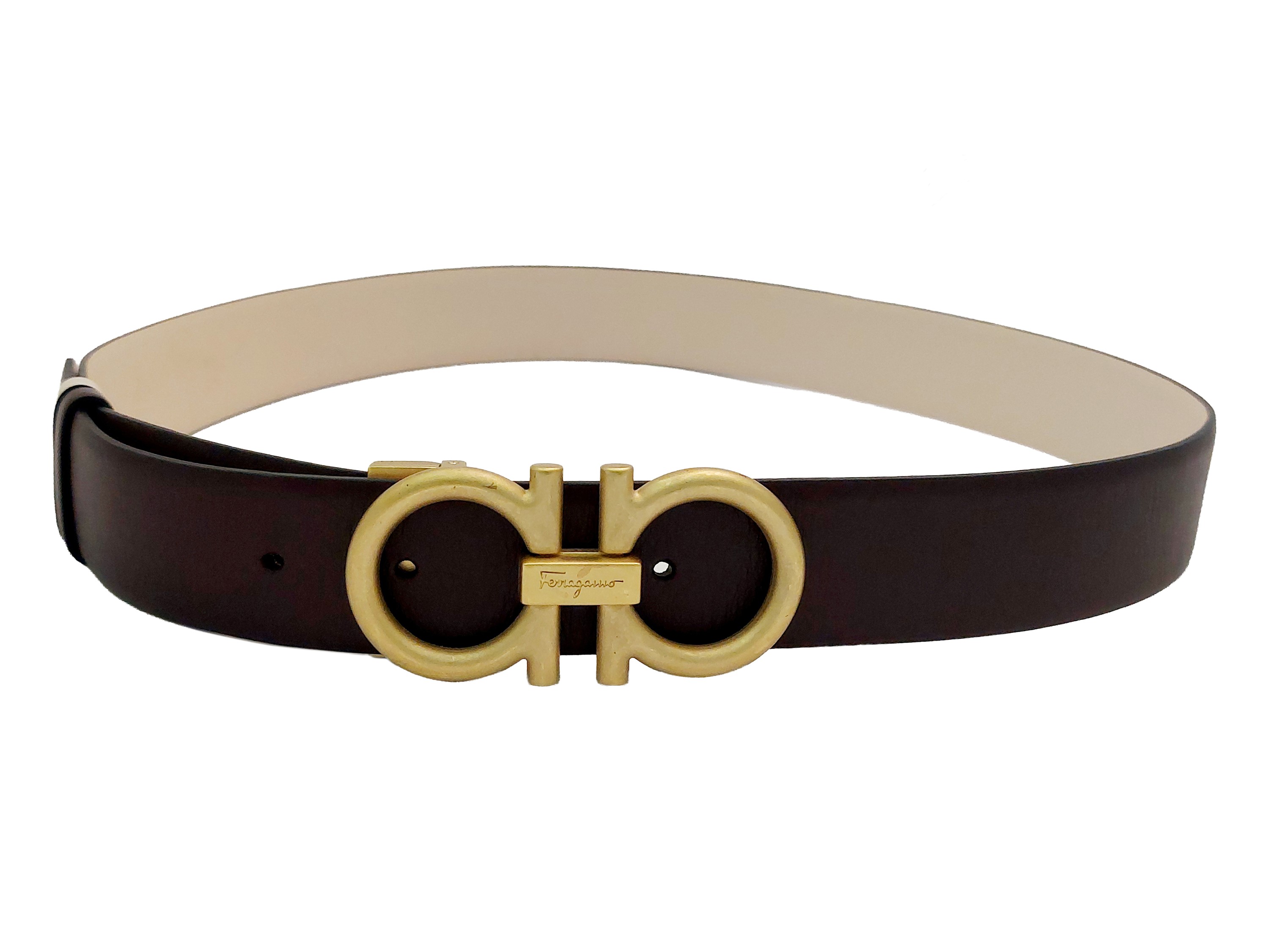 Salvatore Ferragamo - Cintura Double Face in Pelle Marrone/ Beige