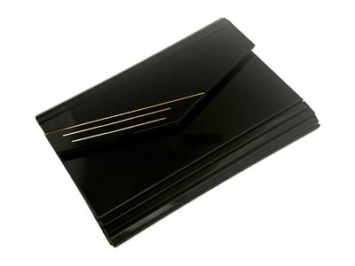 Clutch in resina nera con dettagli dorati e fodera in pelle