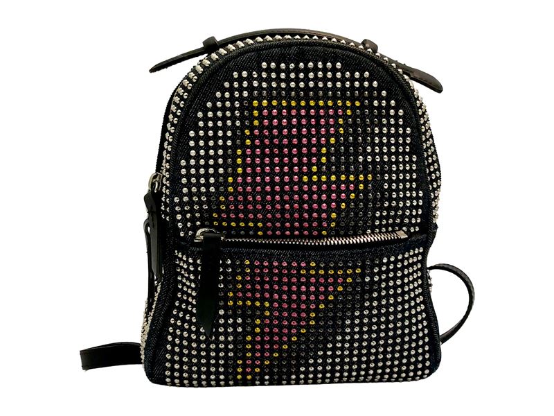 Les Petits Joueurs - Zainetto in Pelle e Denim Nero con Borchie