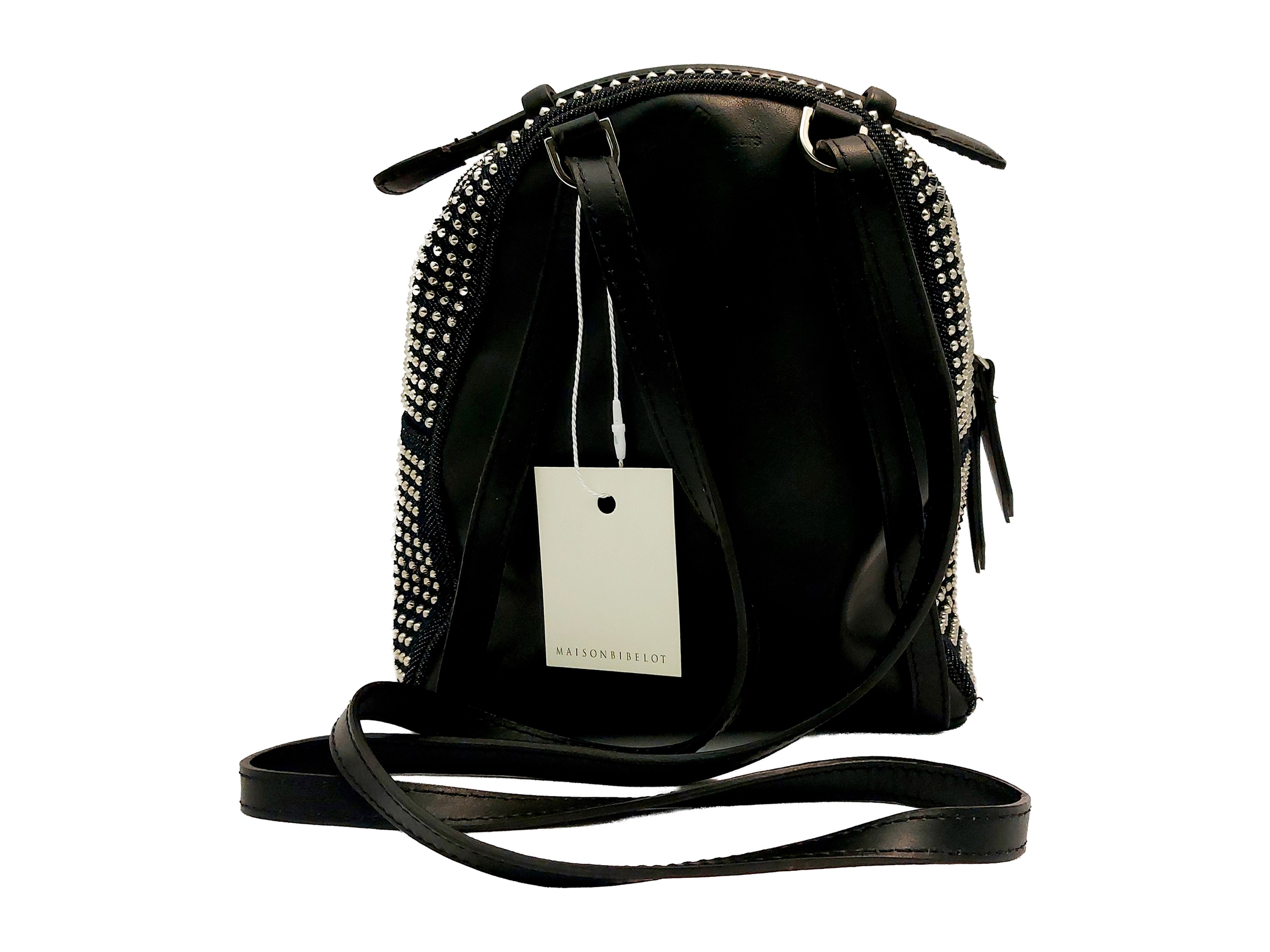 Les Petits Joueurs - Zainetto in Pelle e Denim Nero con Borchie