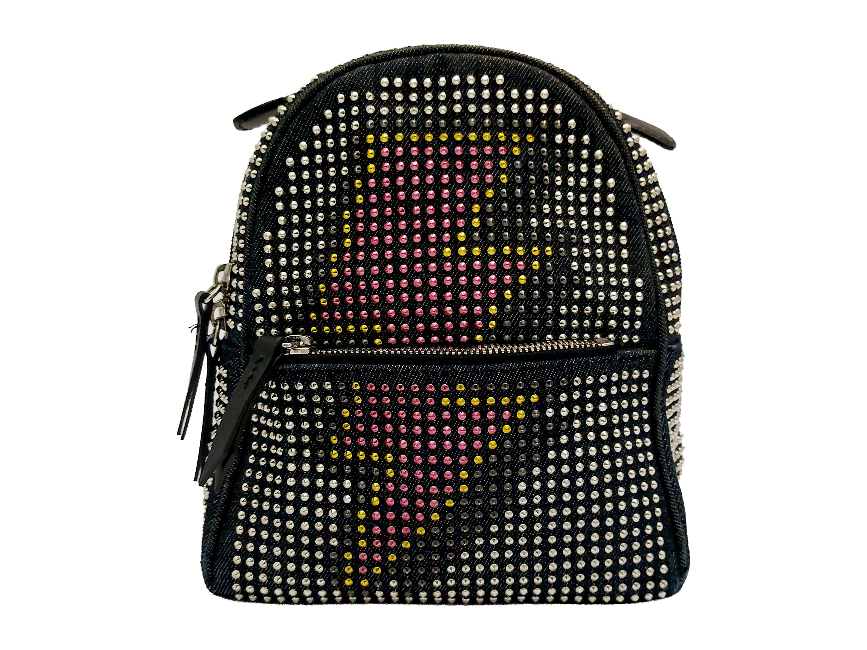 Les Petits Joueurs - Zainetto in Pelle e Denim Nero con Borchie