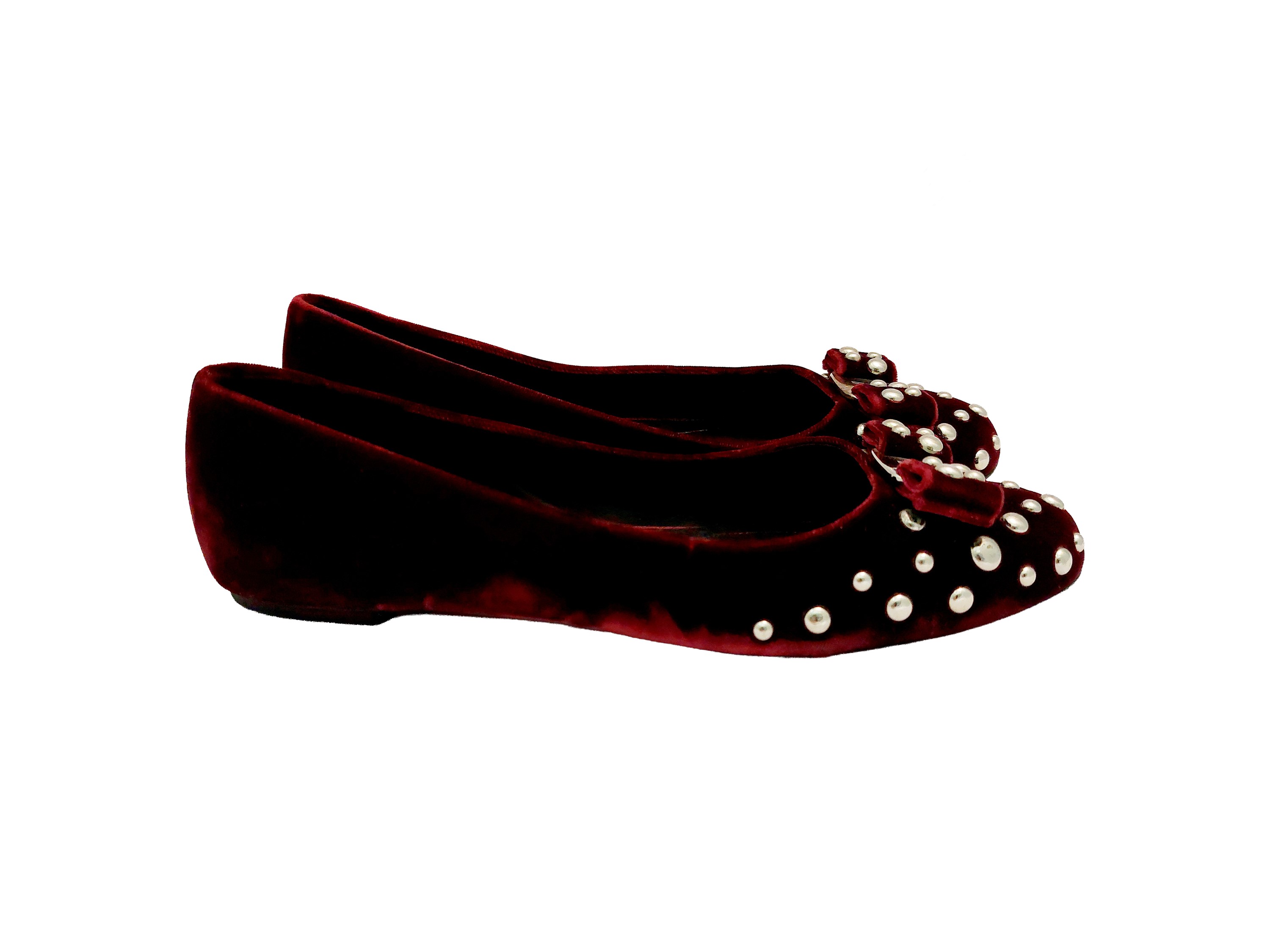 Ferragamo, Ballerine in velluto bordeaux con borchie