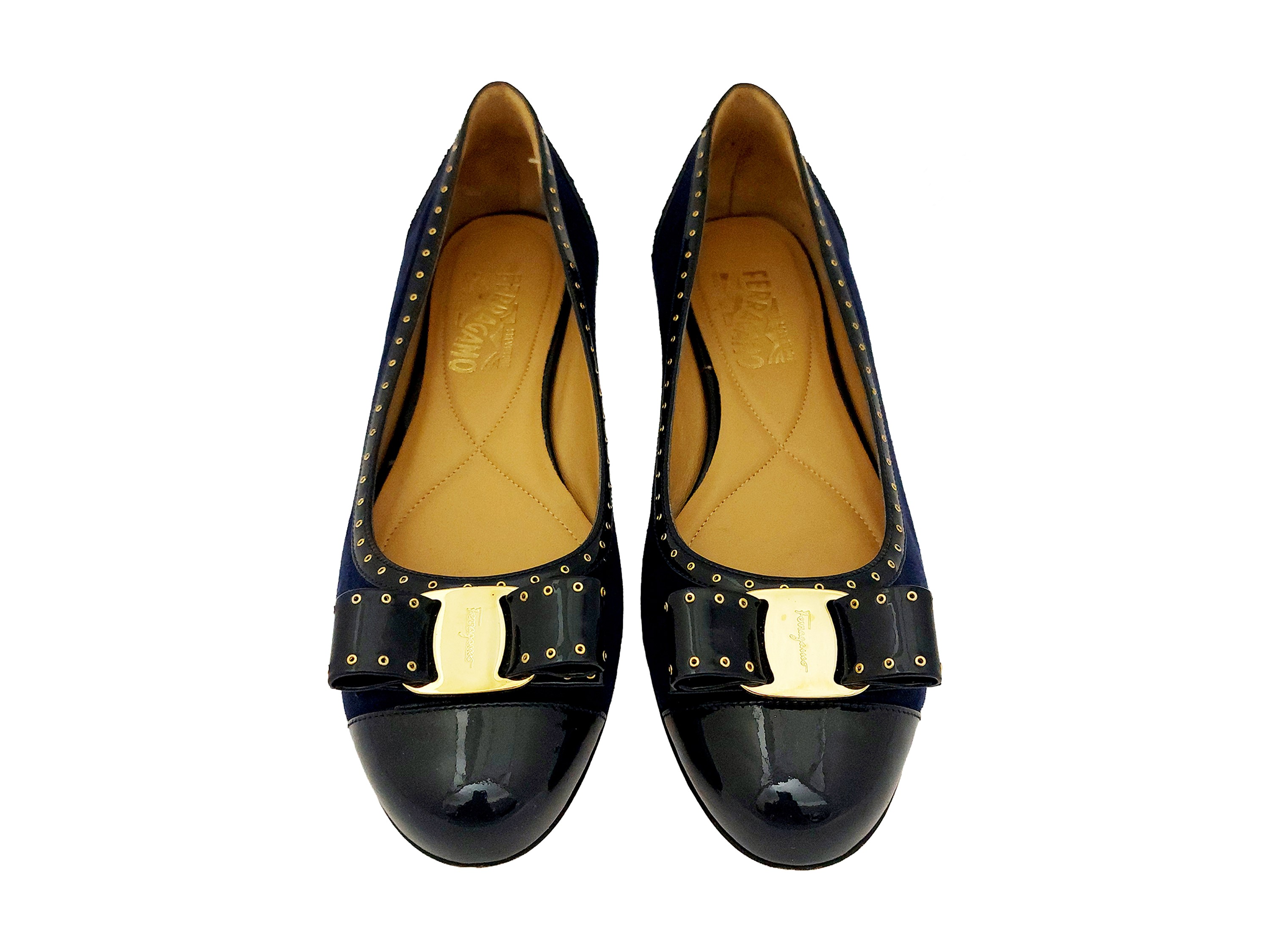 Salvatore Ferragamo - Ballerine in Suede Blu e Piccole Borchie