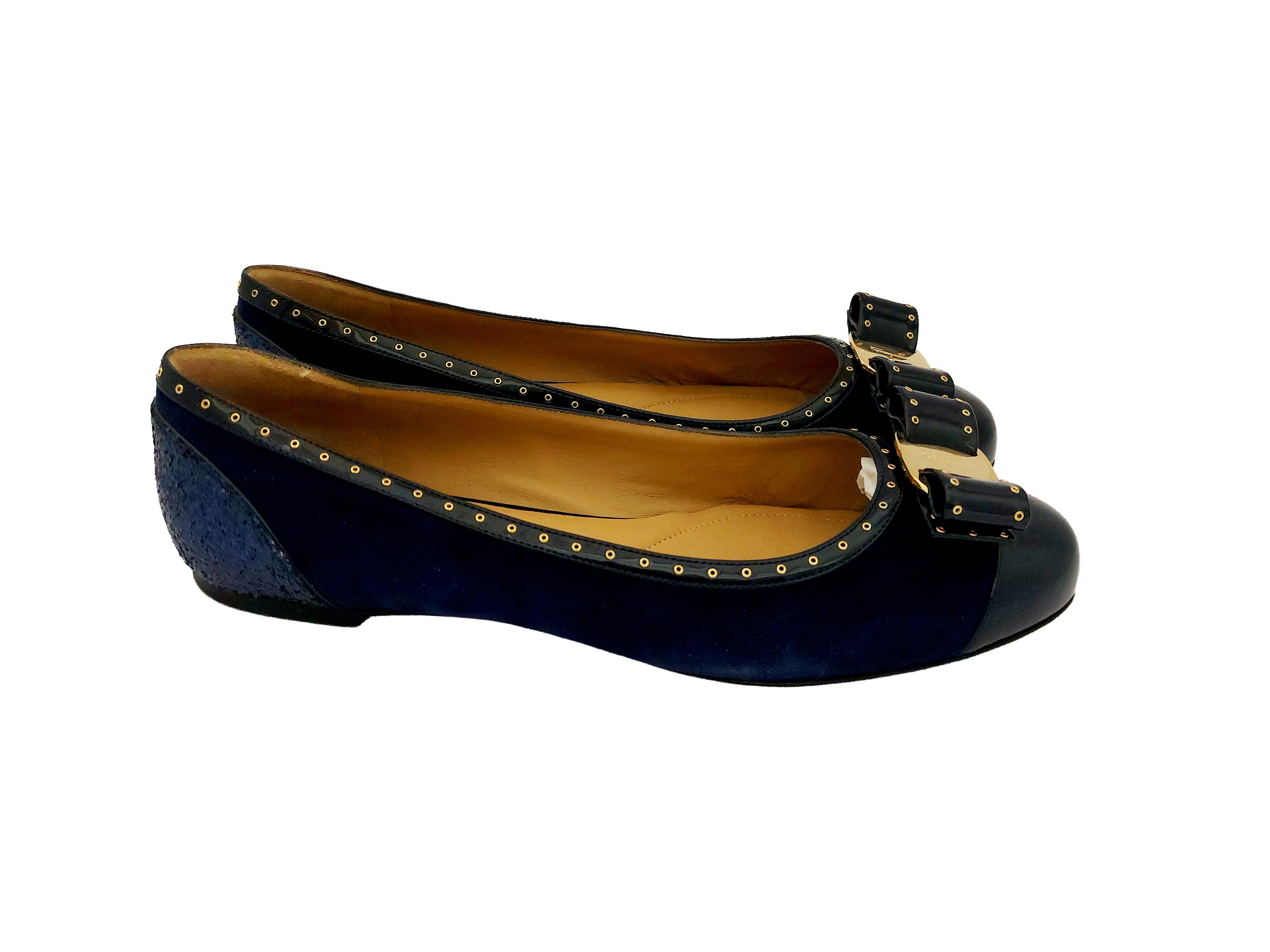 Salvatore Ferragamo - Ballerine in Suede Blu e Piccole Borchie