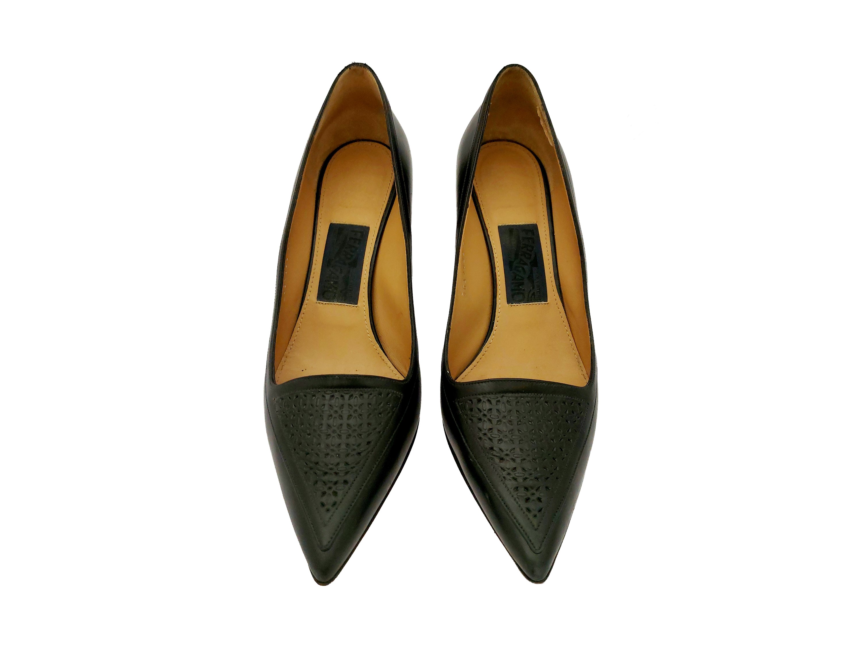 Ferragamo, Décolleté in pelle nera con inserto frontale geometrico