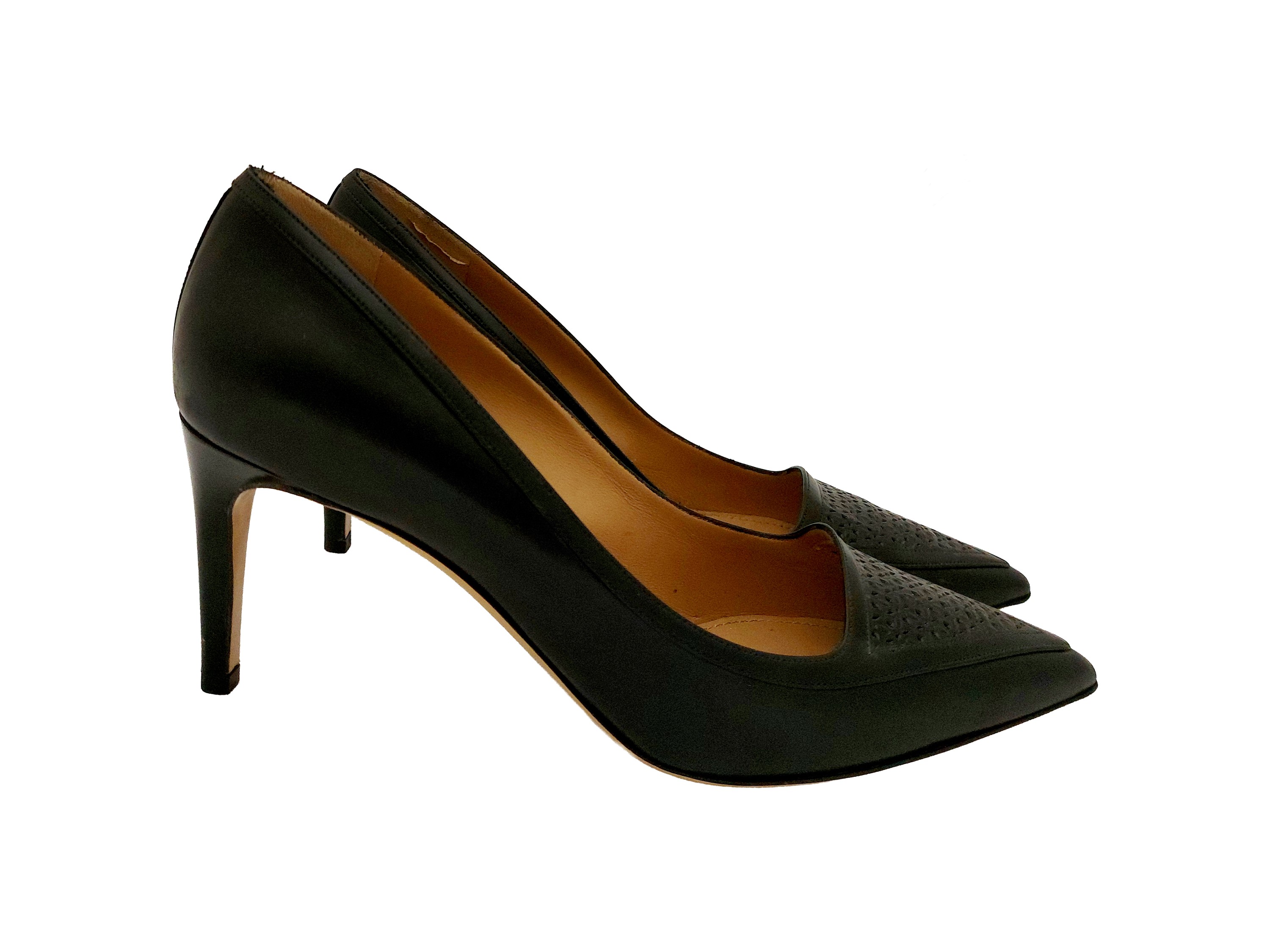 Ferragamo, Décolleté in pelle nera con inserto frontale geometrico