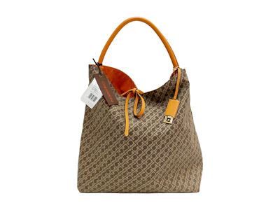 Gherardini, Shopper in tessuto monogram marrone con finiture in pelle arancione