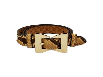 Gucci, Cintura in pitone naturale con fibbia in metallo argentato a forma di fiocco