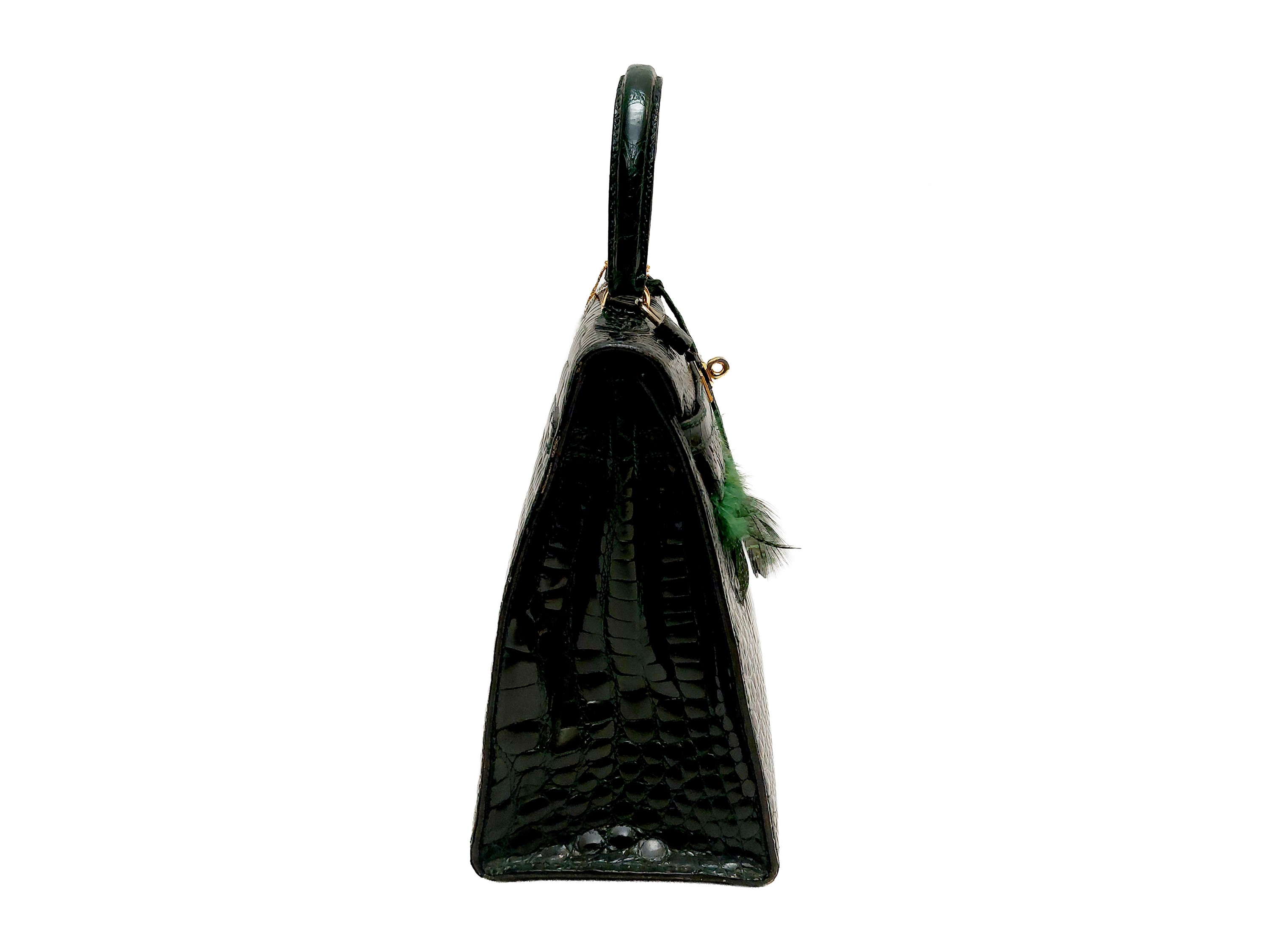 Borsa a mano in pelle verde effetto cocco, in stile Kelly, con lucchetto e clochette