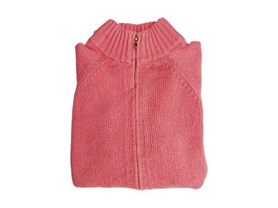 Loro Piana, Cardigan in cotone rosa con chiusura a cerniera