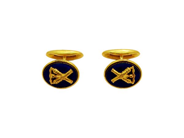 Sporrong – Cufflinks in gold-plated metal and blue enamel