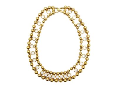 Swarovski, Collana a doppio filo in metallo dorato e cristalli