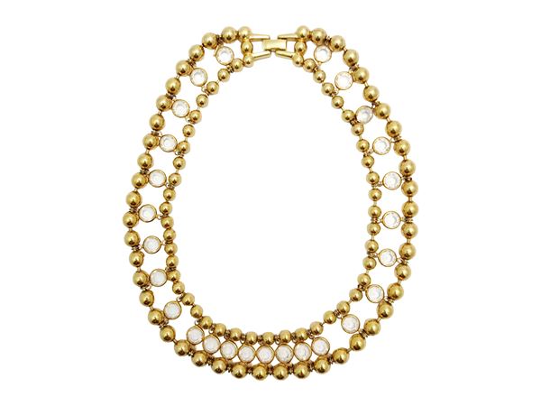 Swarovski - Collana a doppio filo in metallo dorato e cristalli