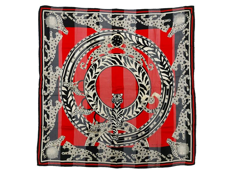 Must de Cartier, Foulard in chiffon di seta con motivo pantere bianche e nere