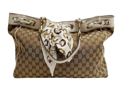 Gucci, Borsa Positano in tessuto GG beige e marrone