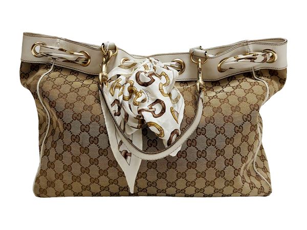 Gucci - Positano Bag in beige and brown GG fabric