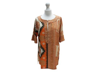 Max Mara, Blusa in seta modello caftano a maniche corte con motivi etnici e paisley