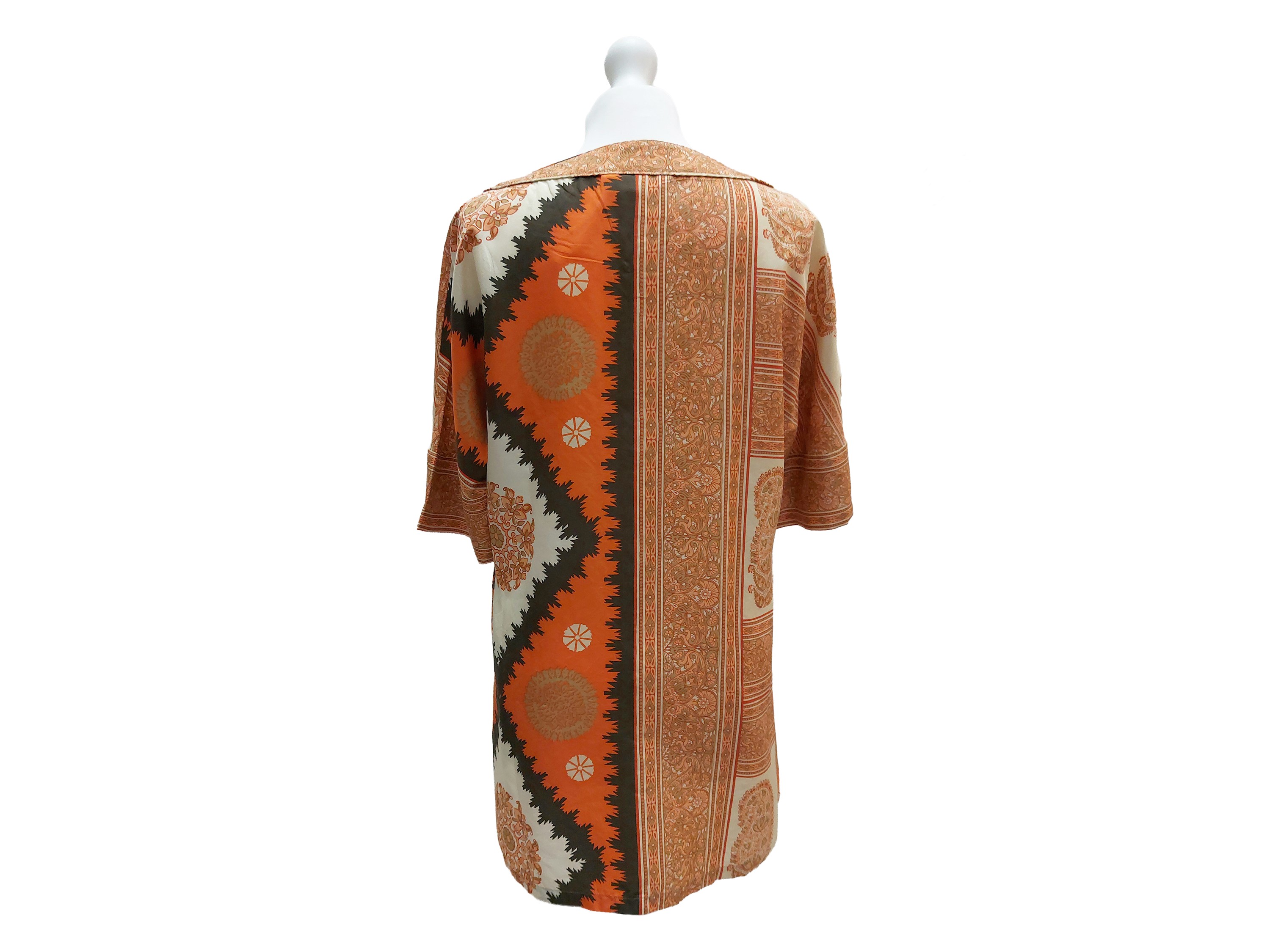 Max Mara, Blusa in seta modello caftano a maniche corte con motivi etnici e paisley