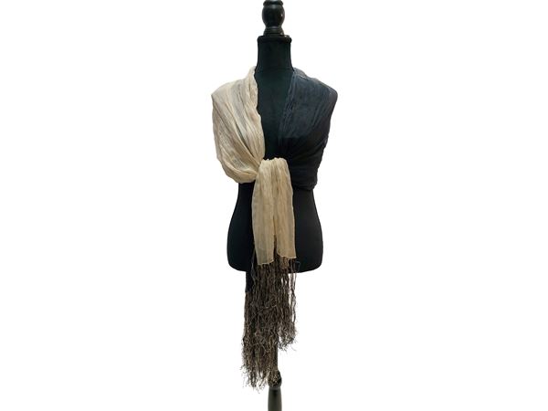 Balenciaga - Beige and black crinkled silk chiffon stole