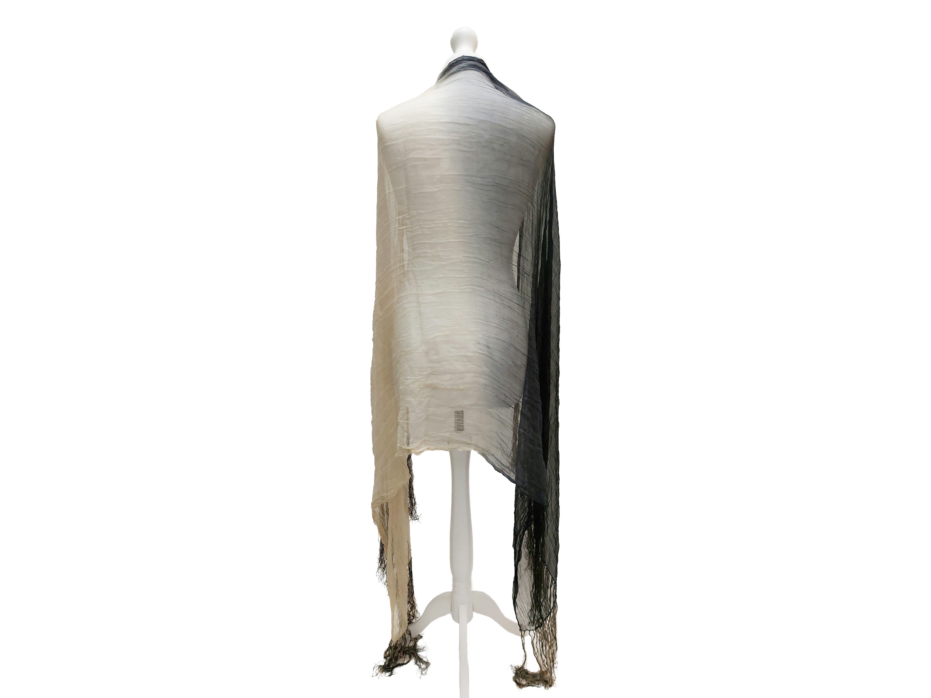 Balenciaga - Stola in Chiffon di Seta Stropicciata Beige e Nera