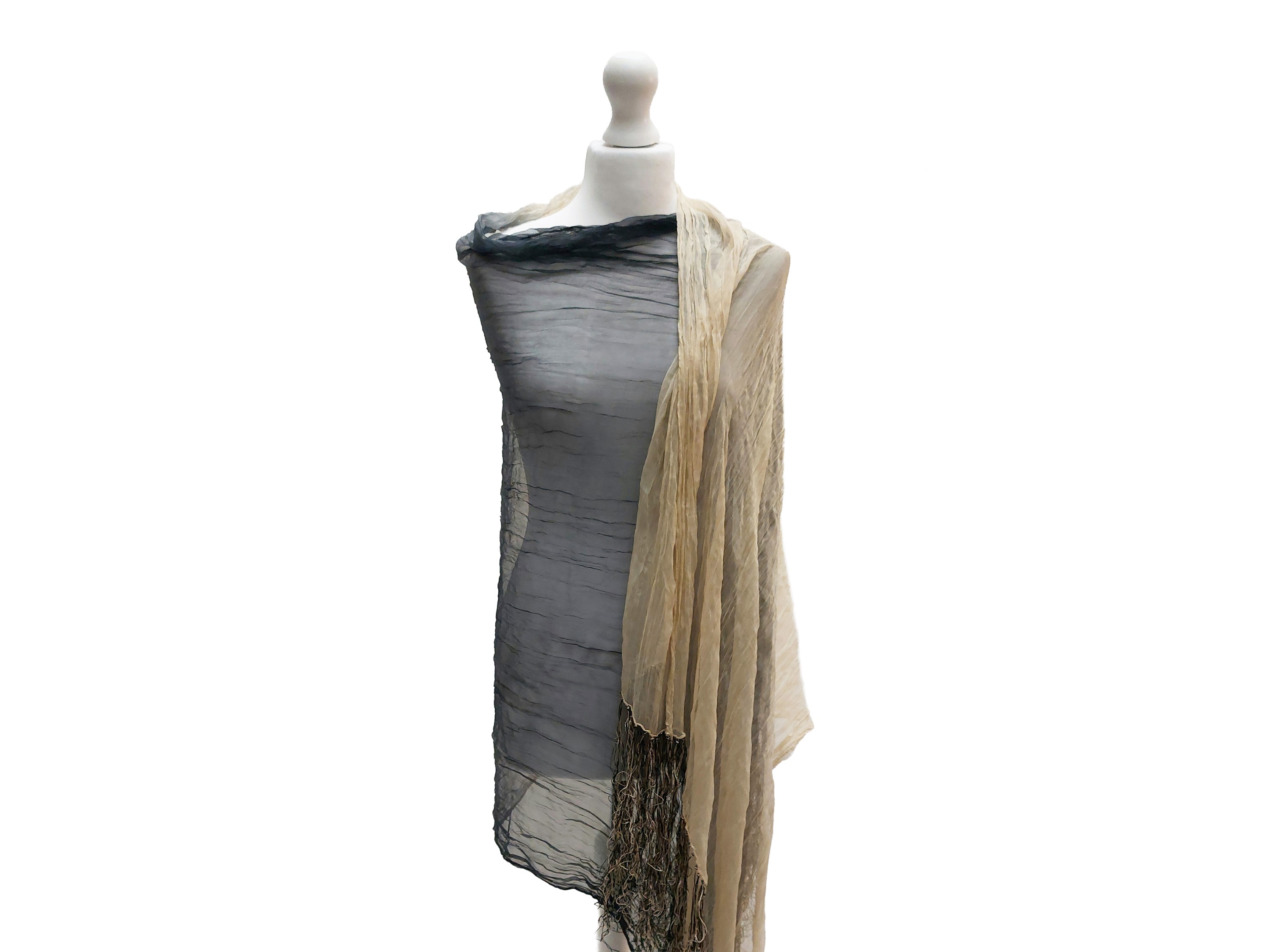 Balenciaga - Stola in Chiffon di Seta Stropicciata Beige e Nera