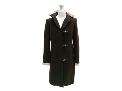 Fay, Cappotto in fustagno di cotone marrone con profili a contrasto