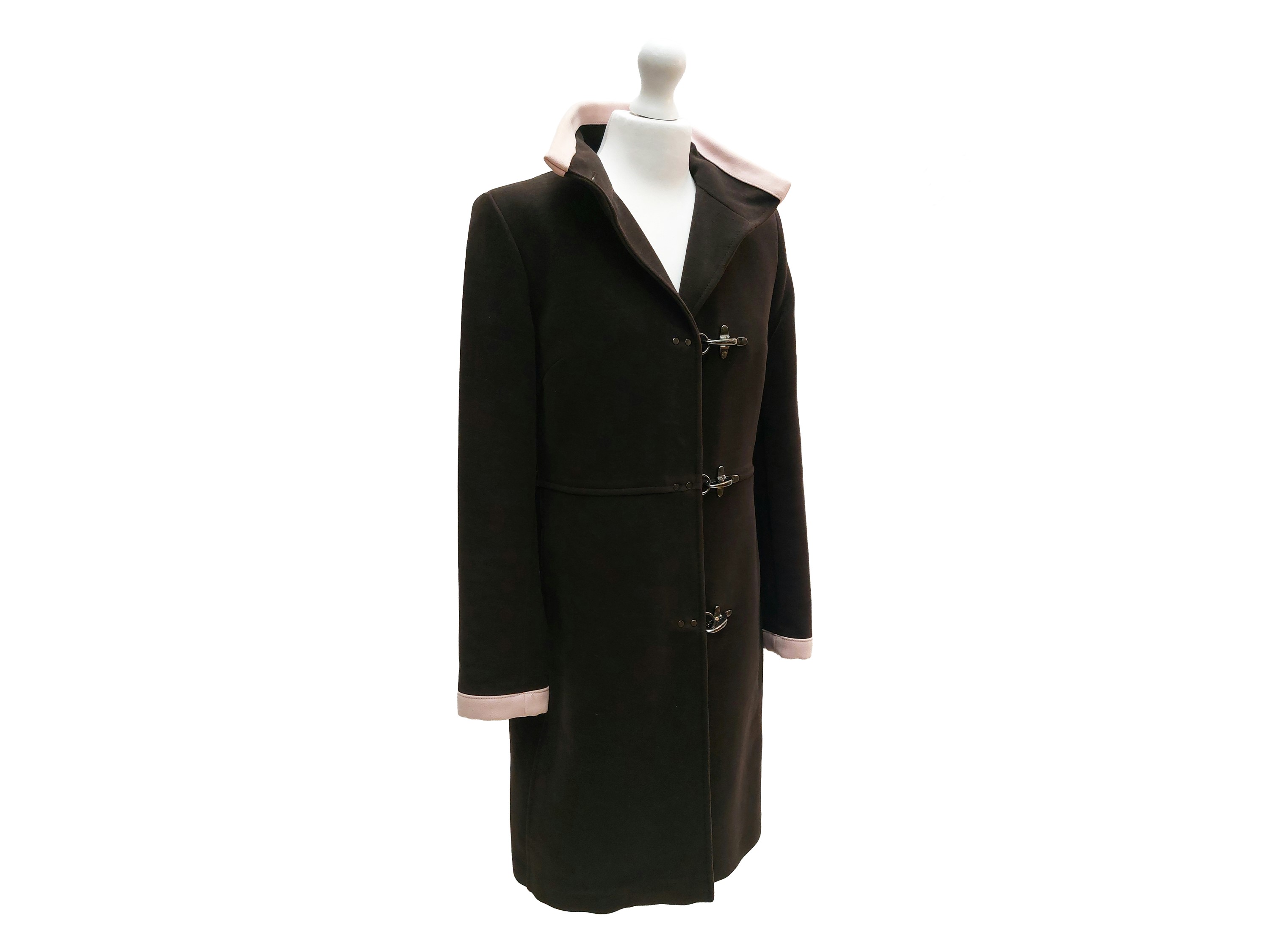 Fay, Cappotto in fustagno di cotone marrone con profili a contrasto