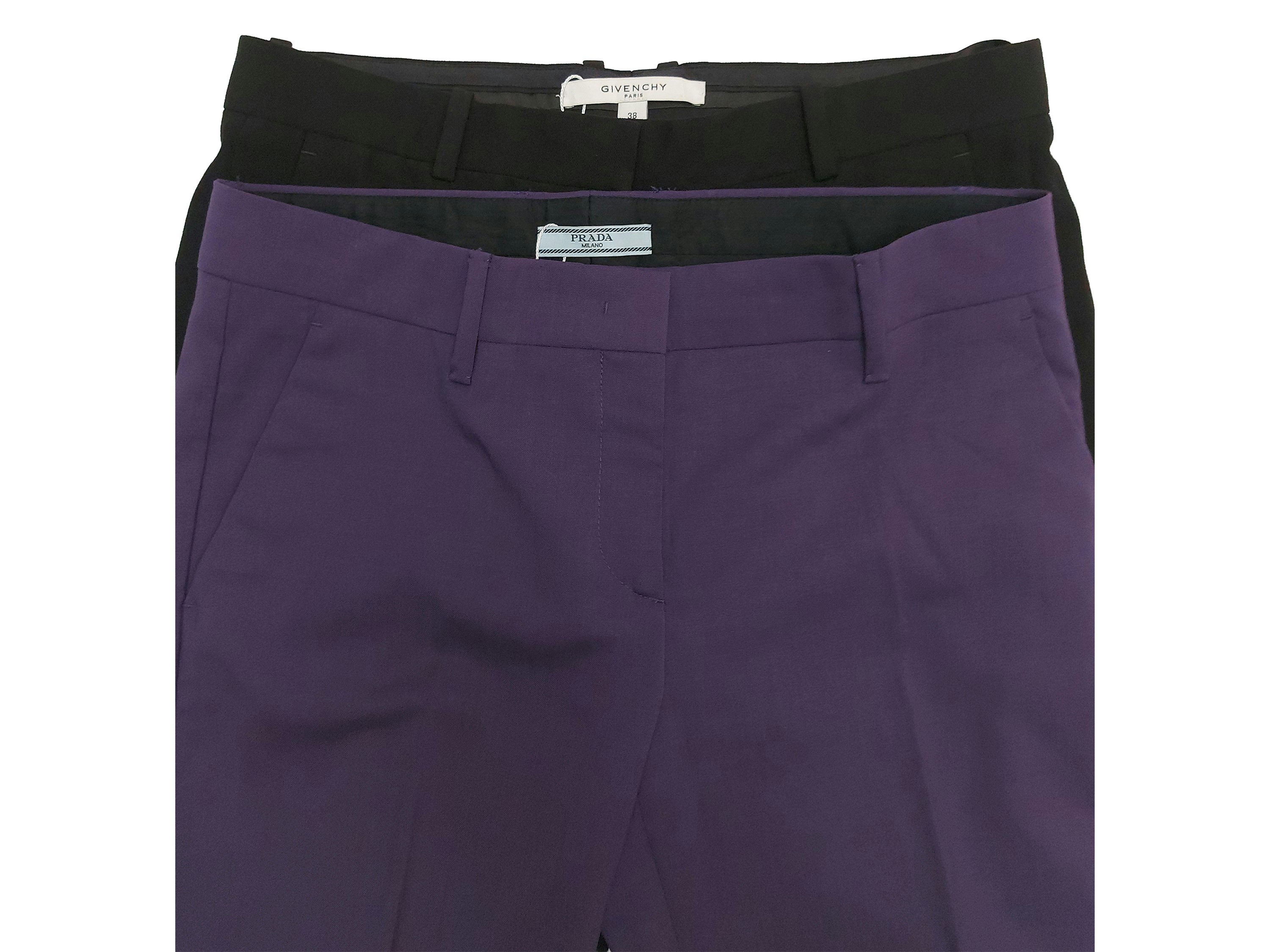 Prada, Pantaloni in cupro viola (tg. 42) e Givenchy, Pantaloni in lana nera (tg. 42)