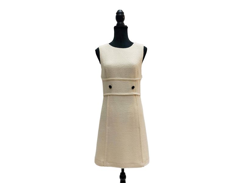 Red Valentino - Abito Smanicato in Lana Bouclé Panna