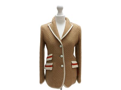 Giacca “The Gigi”, monopetto in lana spigata cammello, taglia 42 circa
